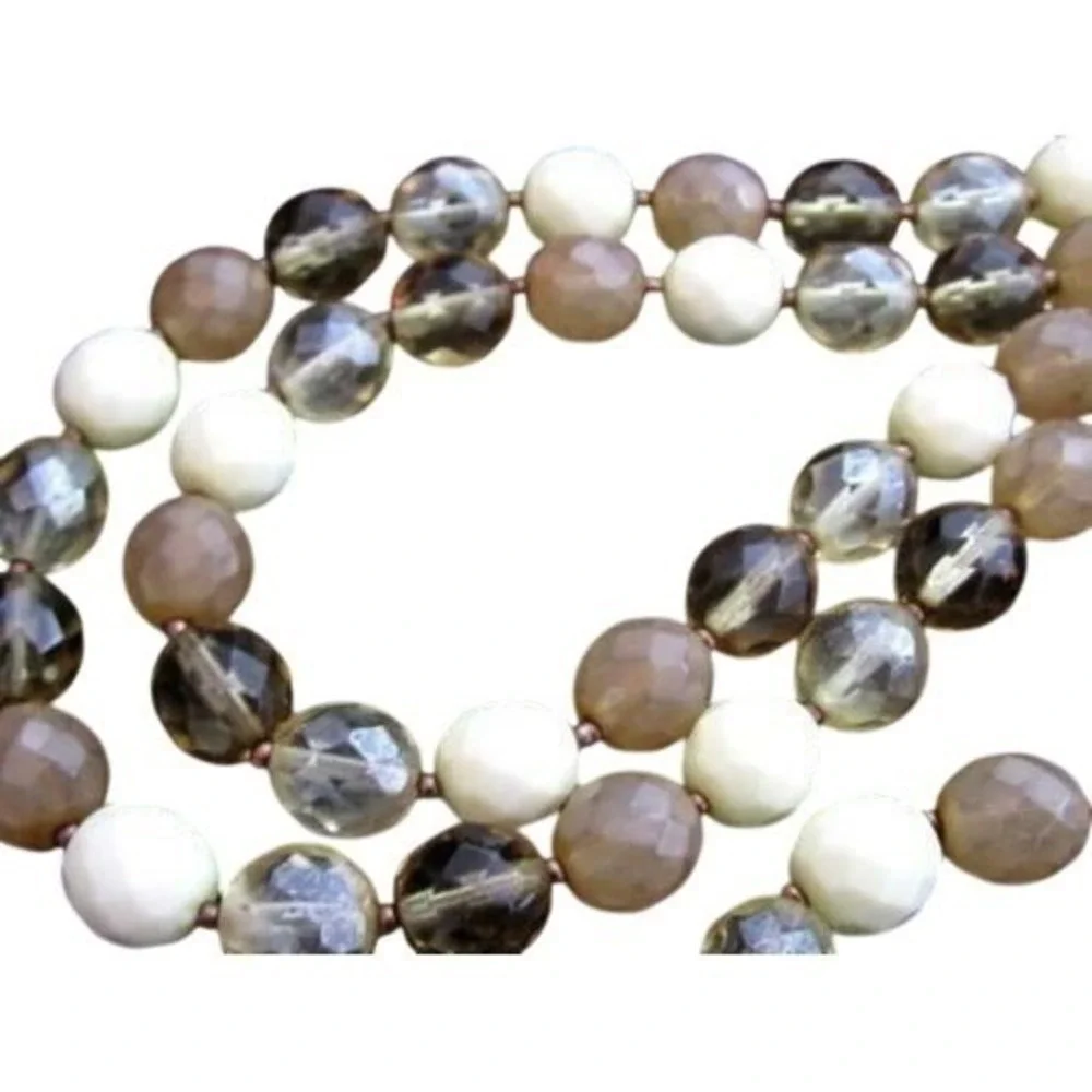 Beautiful‎ Smokey Topaz Yellow Cream Crystal Faceted Glass Bead Necklace 32